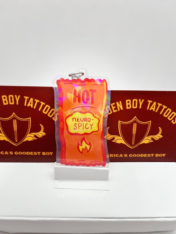 Neurospicy Acrylic Holographic Keychain Taco Hell Hot Sauce Packet Funny Gift